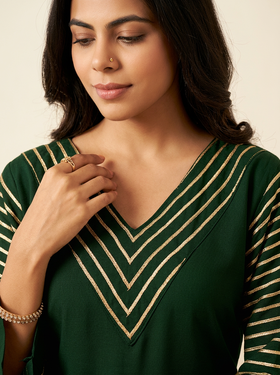 Green & Beige Printed Kurta Set with Trousers