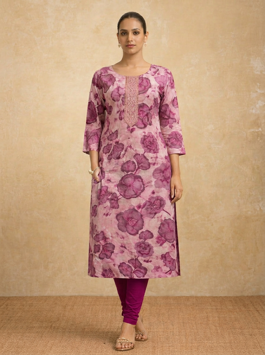 SALVIKA Women Pink & Magenta Floral Printed Straight Kurta