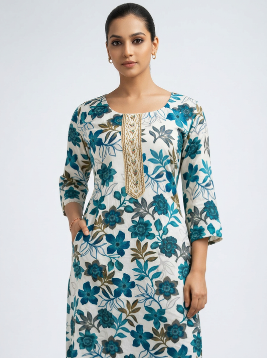 KRIVA Women Floral Printed Straight Kurta
