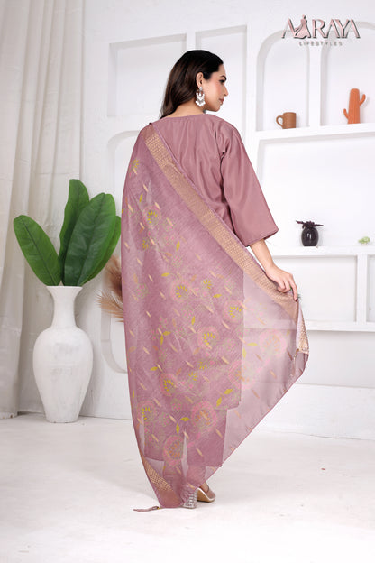 Rose Dust Embroidered Roman Cotton Blend Suit Set