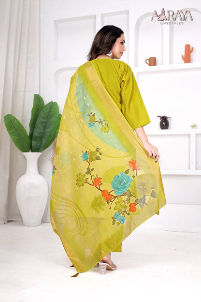 Olive Bloom Embroidered Roman Cotton Blend Suit Set