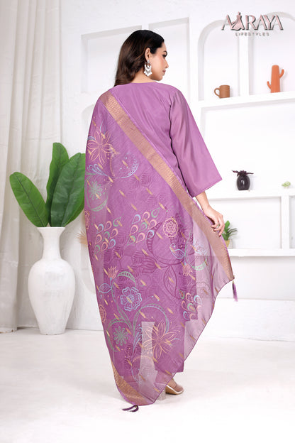 Lilac Aura Embroidered Roman Cotton Blend Suit Set