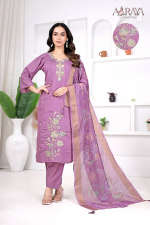 Lilac Aura Embroidered Roman Cotton Blend Suit Set