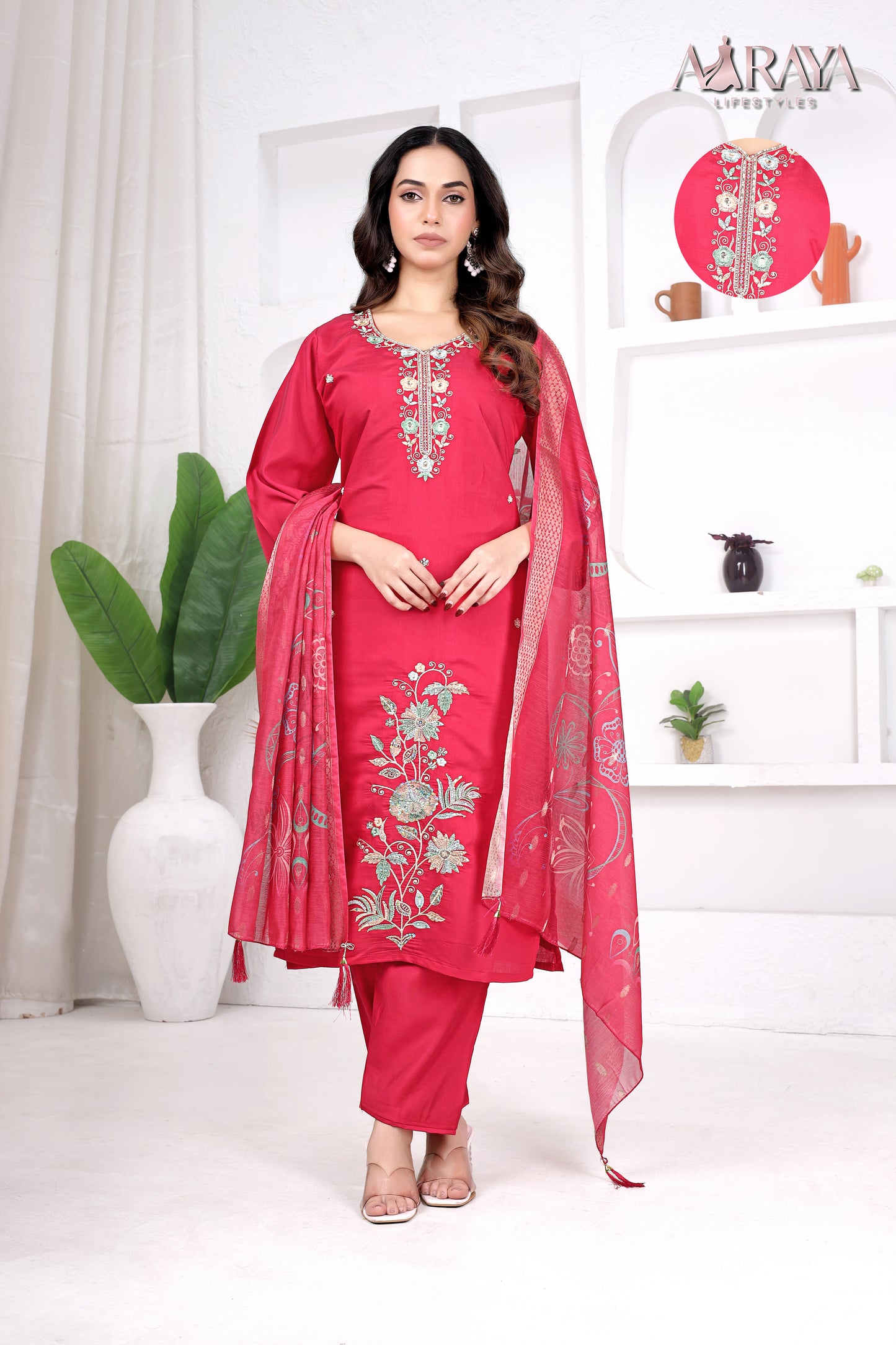 Ruby Rose Embroidered Roman Cotton Blend Suit Set