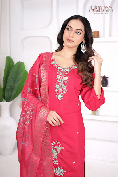Ruby Rose Embroidered Roman Cotton Blend Suit Set