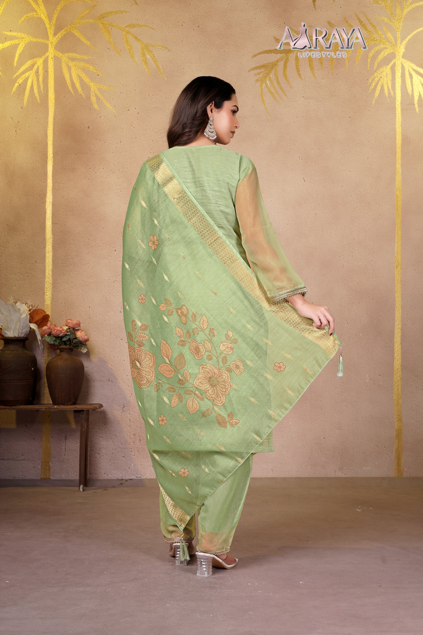Zehra Mint Organza Luxe Suit Set