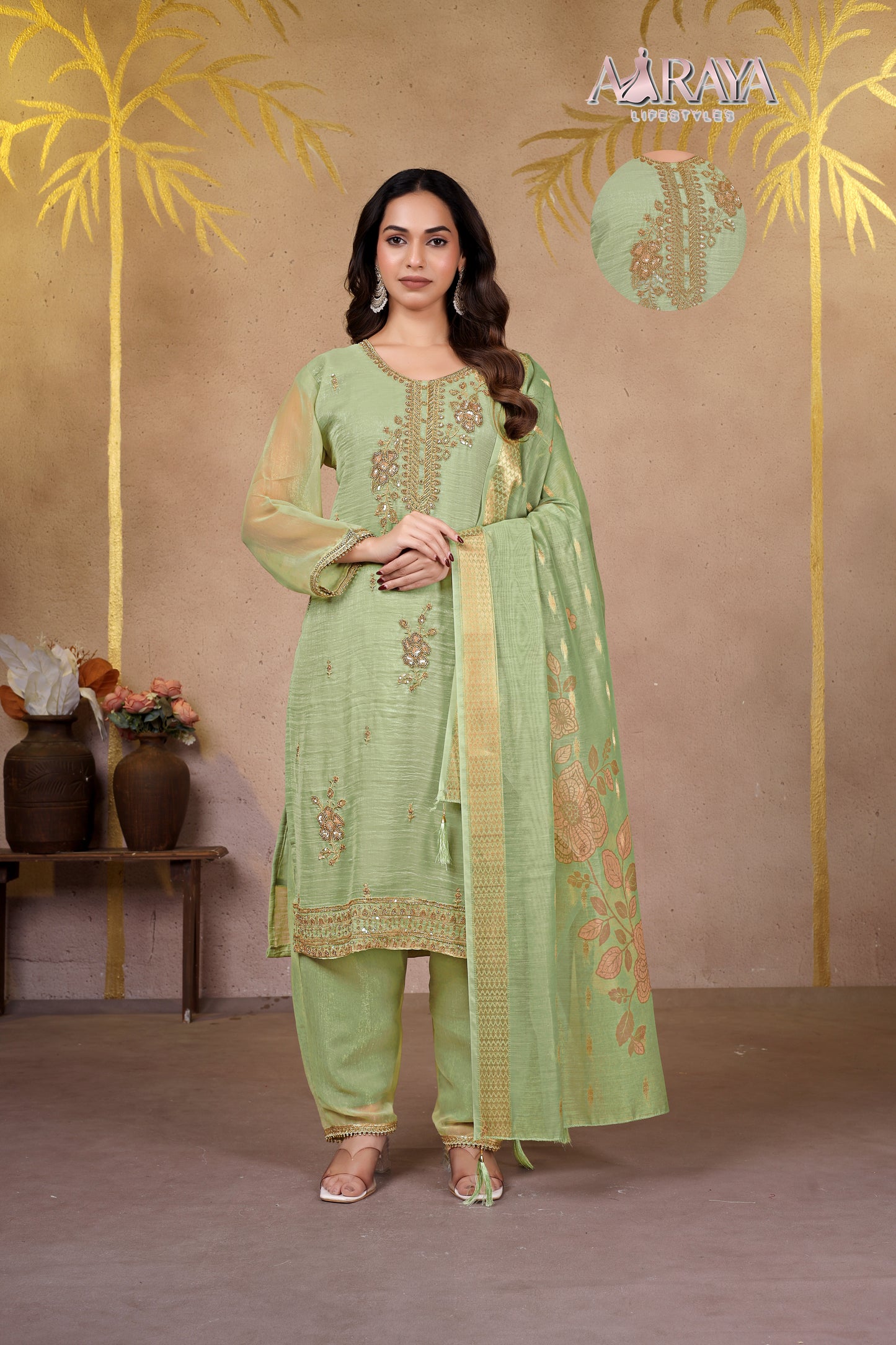 Zehra Mint Organza Luxe Suit Set