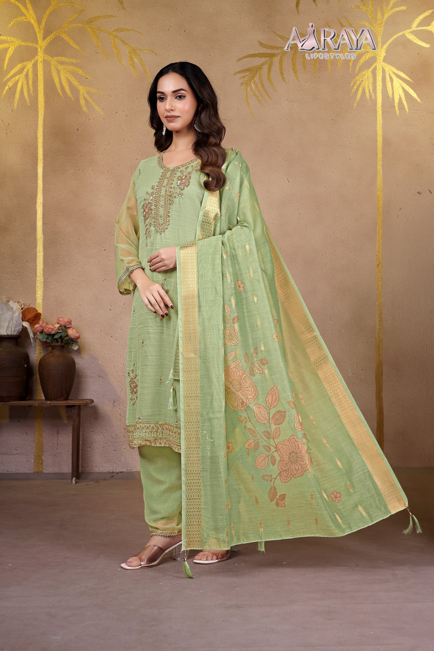 Zehra Mint Organza Luxe Suit Set