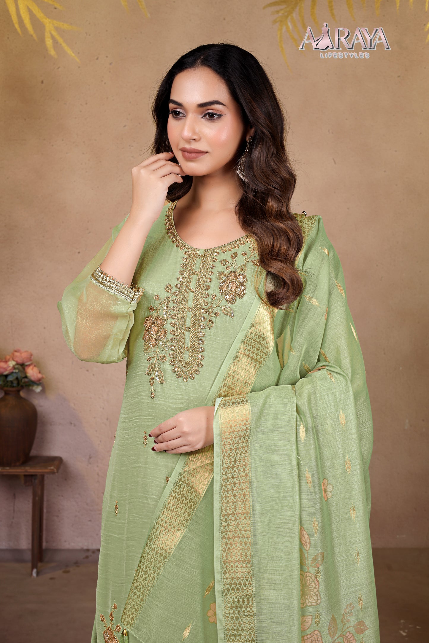 Zehra Mint Organza Luxe Suit Set