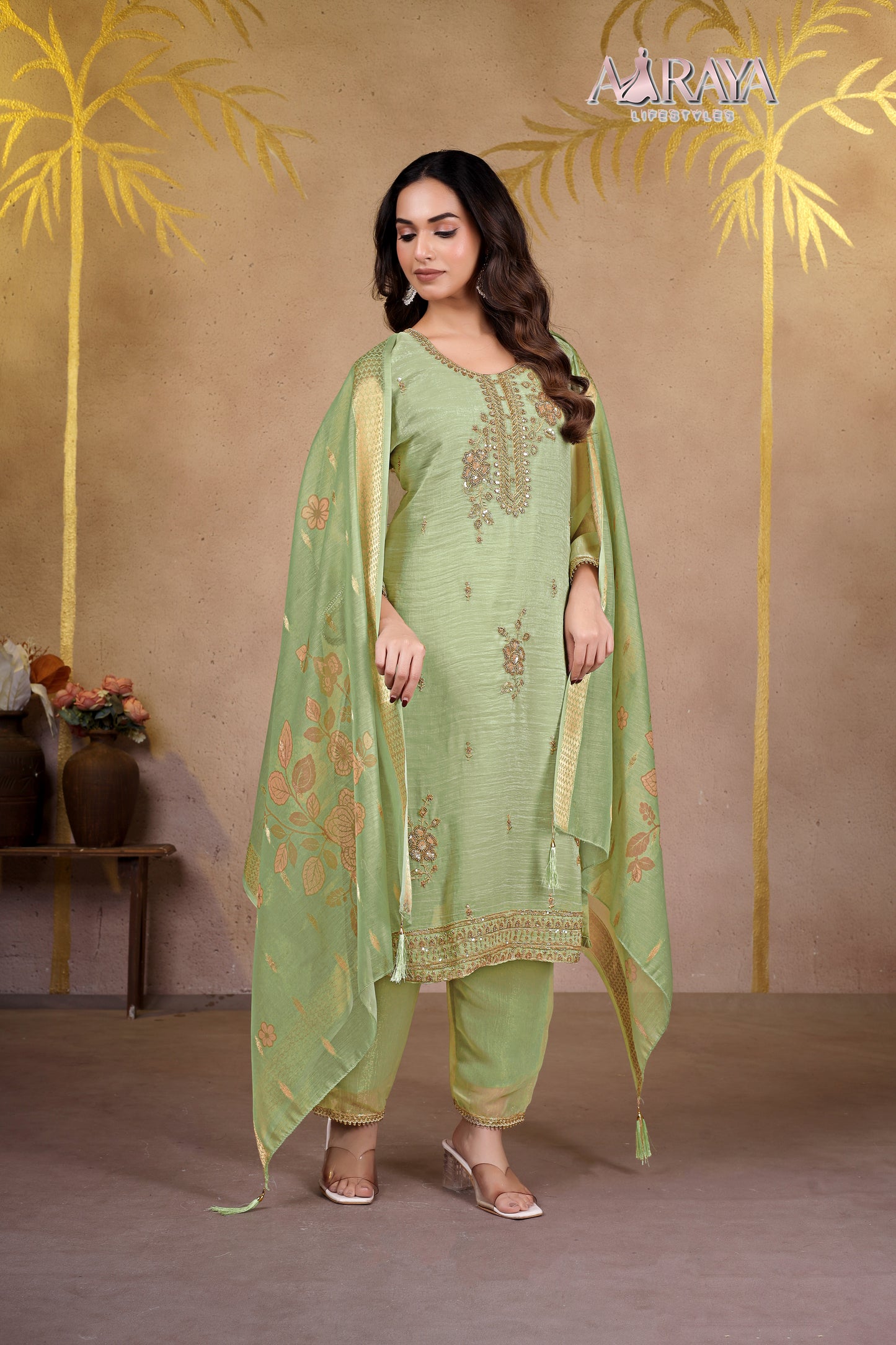 Zehra Mint Organza Luxe Suit Set