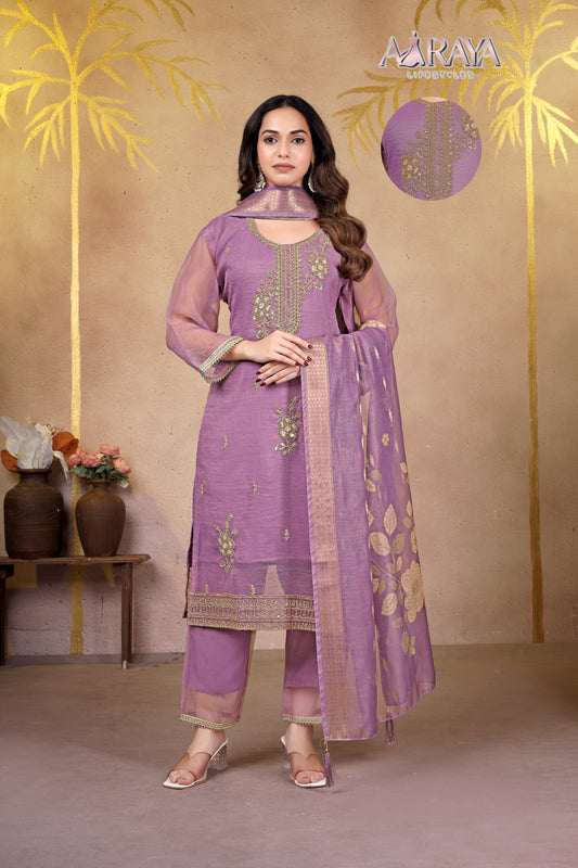 Lavender Noor Organza Luxe Suit Set