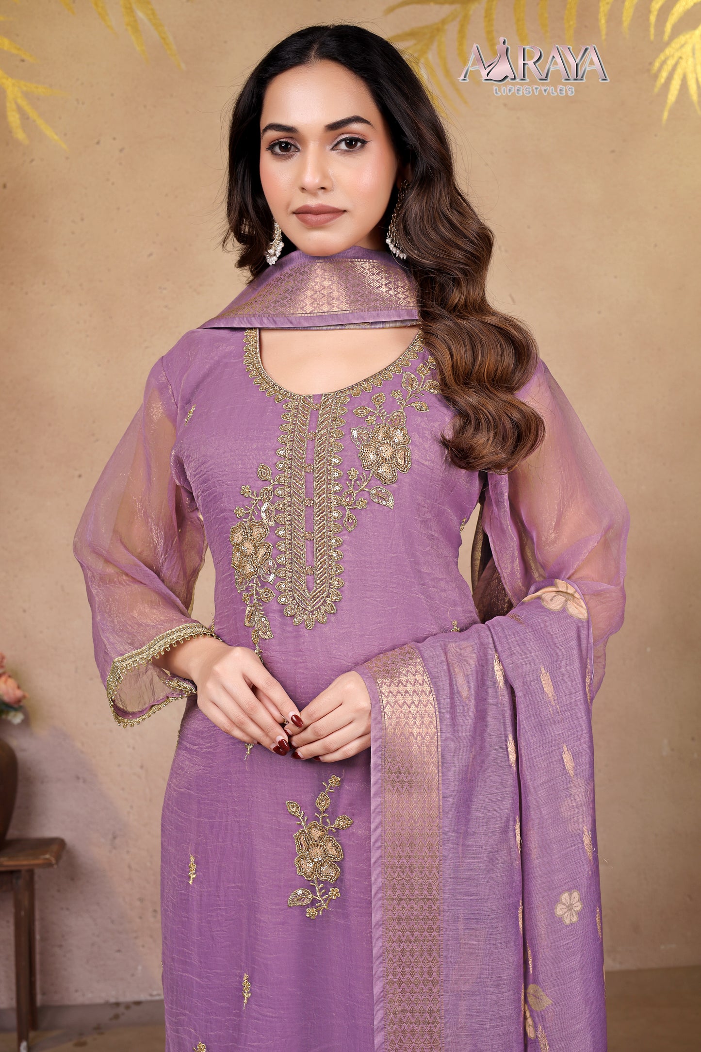 Lavender Noor Organza Luxe Suit Set