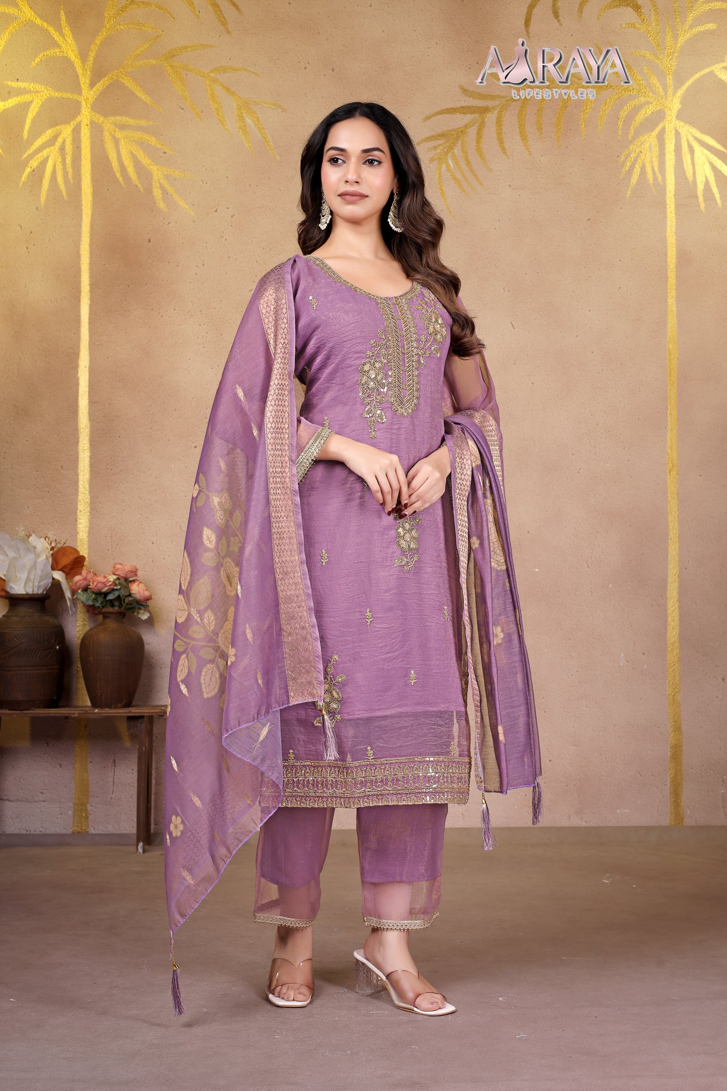 Lavender Noor Organza Luxe Suit Set