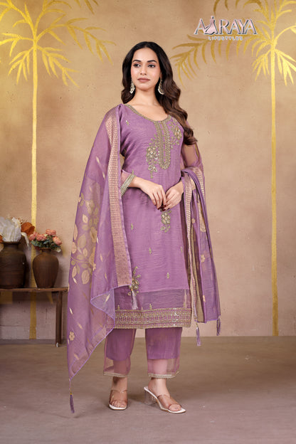Lavender Noor Organza Luxe Suit Set