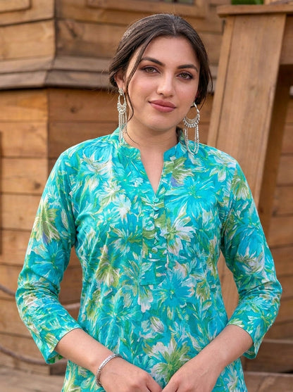 Turquoise Bloom Co-ord Set – Floral Printed