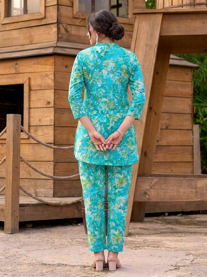 Turquoise Bloom Co-ord Set – Floral Printed