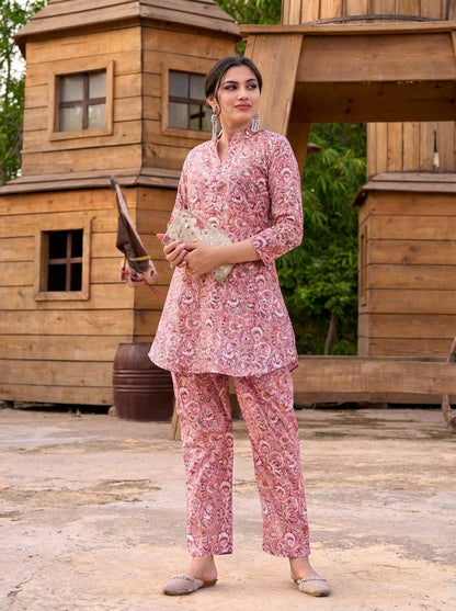 Blush Pink Paisley Printed Co-Ord Set with Straight Pants