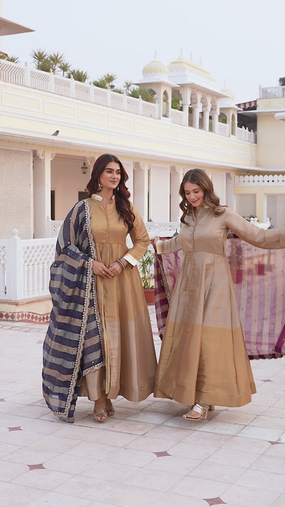 Rang Kasumbi Banarasi Gown Set with Pant & Dupatta