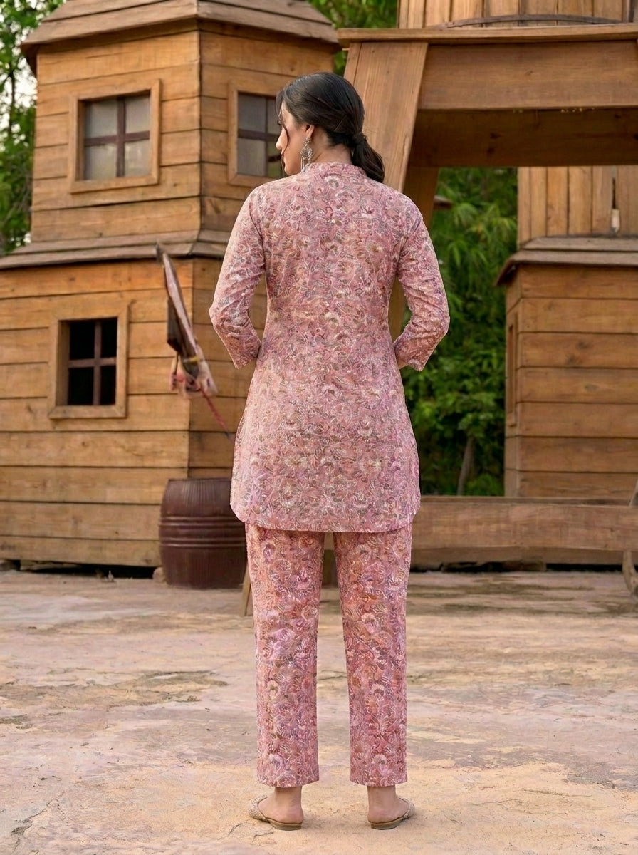 Blush Pink Paisley Printed Co-Ord Set with Straight Pants