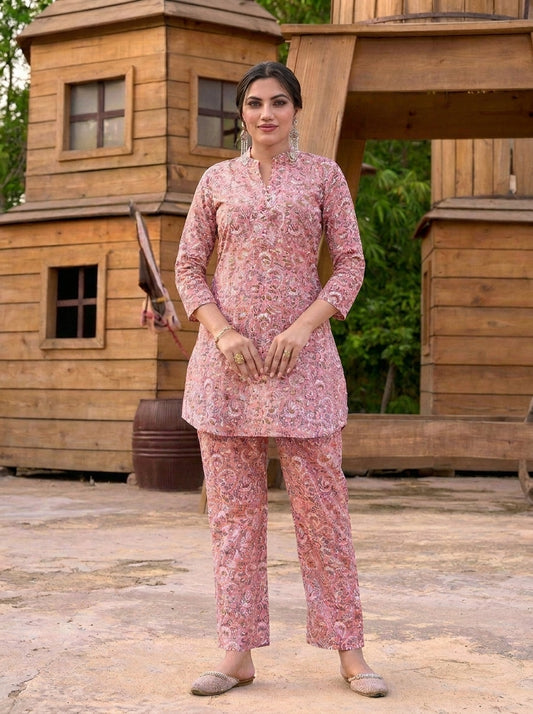 Blush Pink Paisley Printed Co-Ord Set with Straight Pants